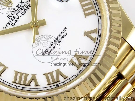 MiroTime 0408 Day Date 40 YG JDF Gain Weight 904L Steel White Roman Dial on President Bracelet VR3255 V Functional 1369